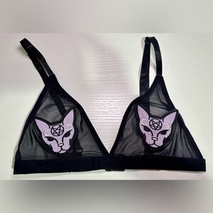 Pentacle Cat Sheer Fishnet Mesh Bra – Women’s Medium